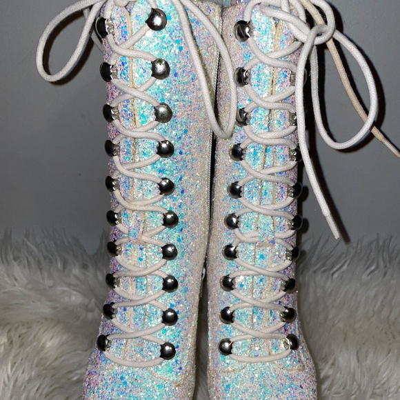 YRU MYA STAR WHITE GLITTER PLATFORM Stripper Dancewear BOOTS HEELS  XTRA Size 5 - Picture 5 of 16
